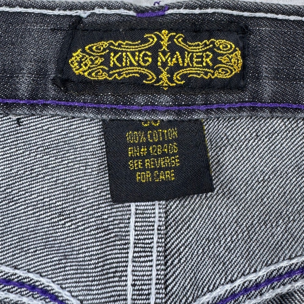 King Maker Mens Straight Leg Jeans Black Faded Purple Contrast Stitch Size 34x28 - Picture 6 of 15